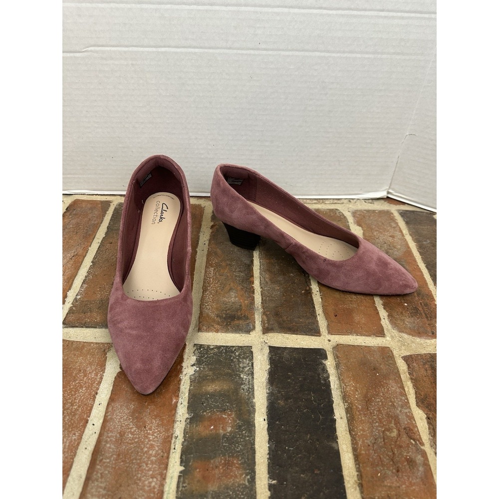 CLARKS TERESA STEP DARK ROSE PUMPS‎ SUEDE POINTED TOE PINK SHOES WOMEN'S 9.5 - Picture 3 of 7